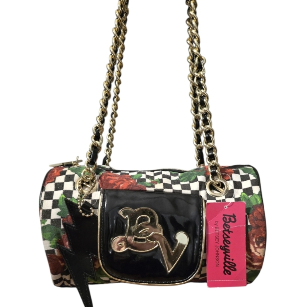 Betsey Johnson Vintage Betseyville Check It Out Barrel Bag NWT